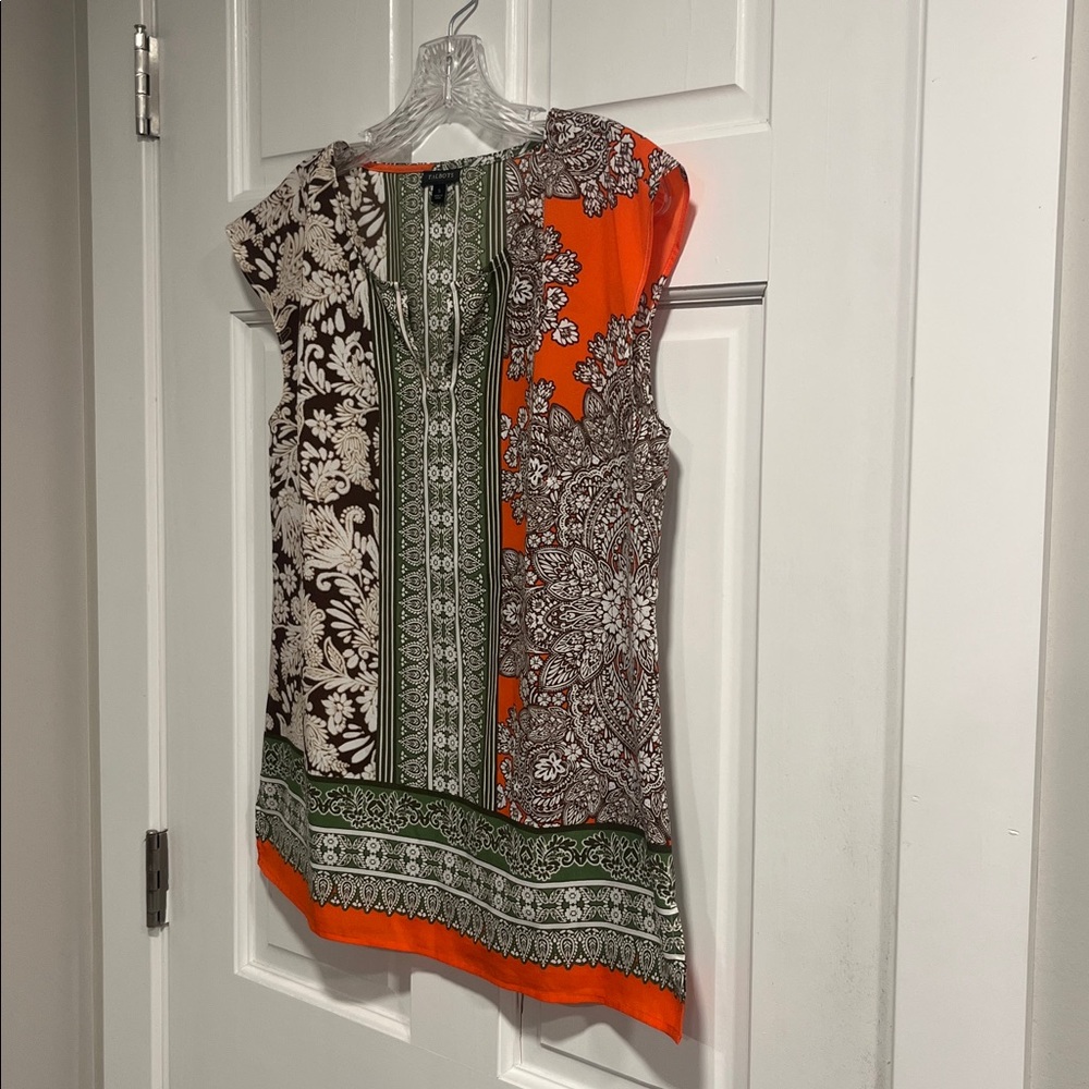 Talbots Paisley Top in Orange, Green, and Brown Size Small - Picture 2 of 7